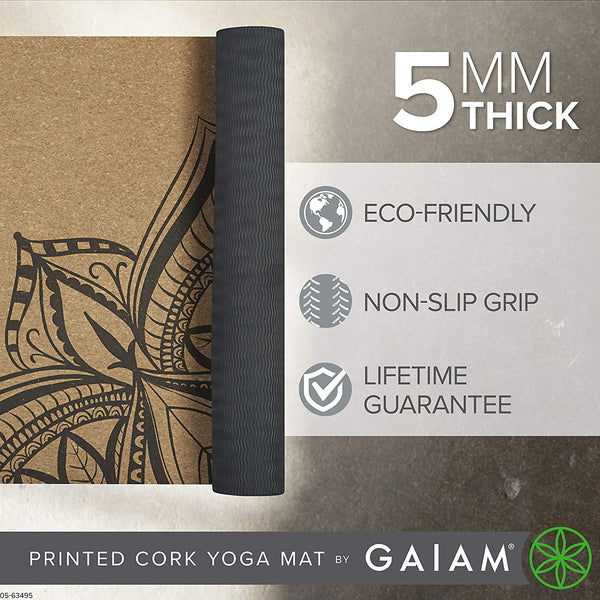 Gaiam Cork Yoga Mat | Natural Sustainable Cork Resists Germs and Odor