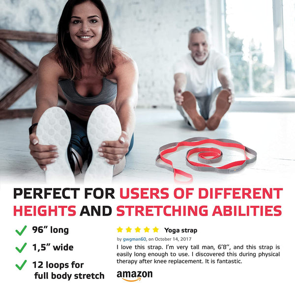 Sport2People Stretching Strap for Yoga, Flexibility, Rehabilitation - 2 Free Exercise Ebooks